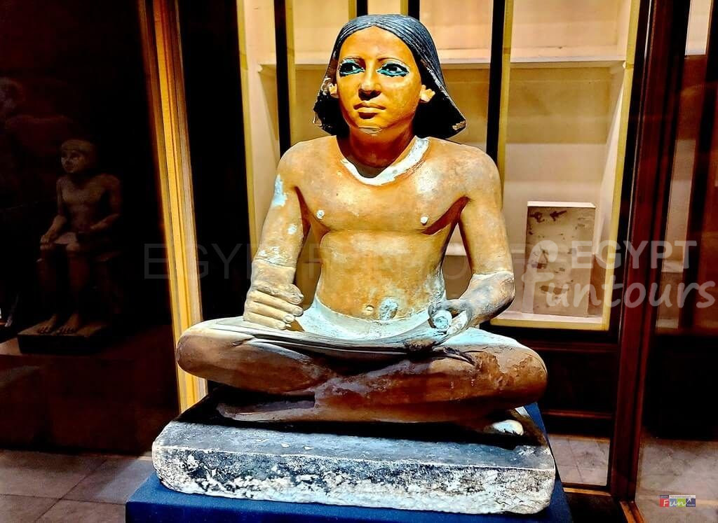 egyptian antiquities museum royal seated scribe Egyptain museum treasures Egypt Fun Tours