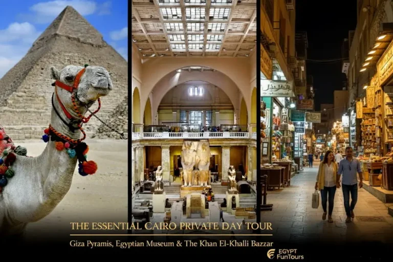 The Essential Cairo Private Day Tour; Giza Pyramids, Egyptian Museum & The Bazaar