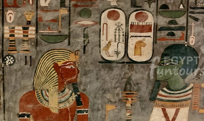 Ancient Egyptian Cartouche in the Valley of the Kings, tomb of king Ramses I - Egyptian Mythology - Egypt Fun Tours