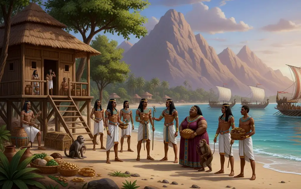 Arrival in Punt; Trade and Diplomacy - Hatshepsut Expedition to Punt