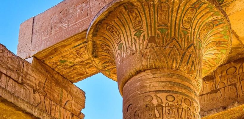 Luxor and Aswan Nile Cruises - Colored column in Karnak temple - Egypt Fun Tours
