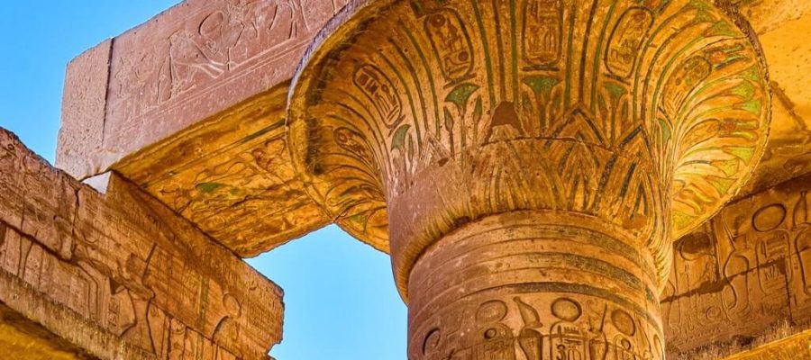 Luxor and Aswan Nile Cruises - Colored column in Karnak temple - Egypt Fun Tours